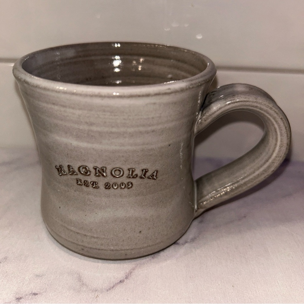Magnolia EST 2003 Gray Coffee Tea Mug Handmade Black Oak Art Waco Tx Pottery